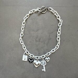 Juicy Heart and Key Charm Necklace - White and Black